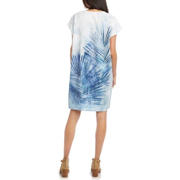 Karen Kane White and Blue Leaf Print Tie Dye Shift Dress Size Small - Picture 6 of 6